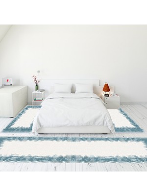 Evdeya Modern Şık Dijital Baskılı Kaymaz Taban Yıkanabilir Üçlü Yatak Odası Takımı, Modern-48-Mavi,