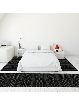 Evdeya Dijital Baskılı Kaymaz Taban Yıkanabilir Sade Düz Üçlü Yatak Odası Takımı, Sade-21-Antrasit,