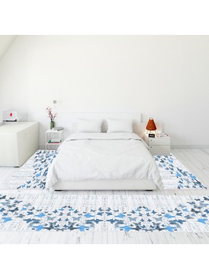 Evdeya Modern Şık Dijital Baskılı Kaymaz Taban Yıkanabilir Üçlü Yatak Odası Takımı, Modern-42-Mavi,