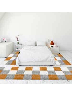 Evdeya Modern Şık Dijital Baskılı Kaymaz Taban Yıkanabilir Üçlü Yatak Odası Takımı, Modern-53-Kahve,