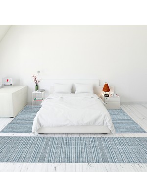 Evdeya Dijital Baskılı Kaymaz Taban Yıkanabilir Sade Düz Üçlü Yatak Odası Takımı, Sade-30-Mavi,