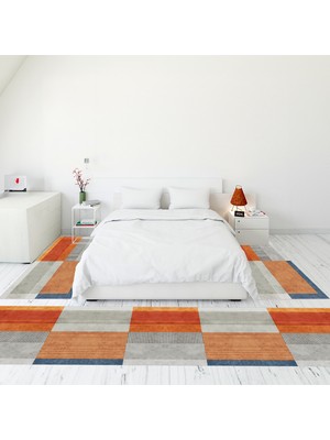 Evdeya Modern Şık Dijital Baskılı Kaymaz Taban Yıkanabilir Üçlü Yatak Odası Takımı, MODERN-107-RENKLİ,