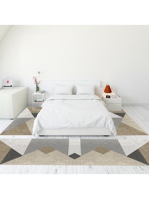 Evdeya Modern Şık Dijital Baskılı Kaymaz Taban Yıkanabilir Üçlü Yatak Odası Takımı, Modern-38-Kahve,