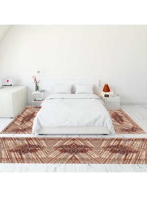 Evdeya Dijital Baskılı Kaymaz Taban Yıkanabilir Klasik Desen Üçlü Yatak Odası Takımı, Klasik-11-Bordo,