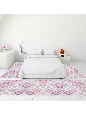 Evdeya Modern Şık Dijital Baskılı Kaymaz Taban Yıkanabilir Üçlü Yatak Odası Takımı, Modern-66-Pembe,