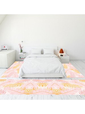 Evdeya Modern Şık Dijital Baskılı Kaymaz Taban Yıkanabilir Üçlü Yatak Odası Takımı, Modern-98-Pembe,