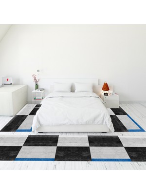 Evdeya Modern Şık Dijital Baskılı Kaymaz Taban Yıkanabilir Üçlü Yatak Odası Takımı, MODERN-107-ANTRASİT,