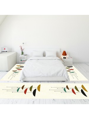 Evdeya Modern Şık Dijital Baskılı Kaymaz Taban Yıkanabilir Üçlü Yatak Odası Takımı, MODERN-112-KREM,