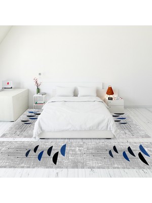 Evdeya Modern Şık Dijital Baskılı Kaymaz Taban Yıkanabilir Üçlü Yatak Odası Takımı, MODERN-112-MAVİ,