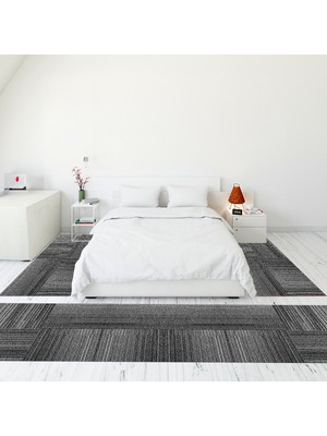 Evdeya Modern Şık Dijital Baskılı Kaymaz Taban Yıkanabilir Üçlü Yatak Odası Takımı, Modern-34-Gri,