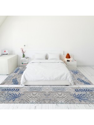 Evdeya Modern Şık Dijital Baskılı Kaymaz Taban Yıkanabilir Üçlü Yatak Odası Takımı, Modern-95-Mavi,