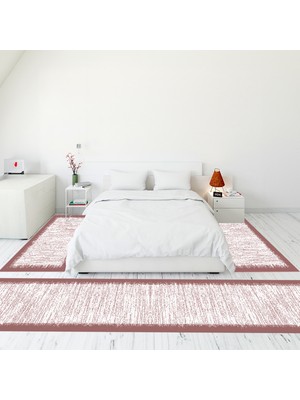 Evdeya Modern Şık Dijital Baskılı Kaymaz Taban Yıkanabilir Üçlü Yatak Odası Takımı, Modern-43-Pembe,