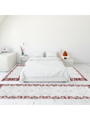 Evdeya Modern Şık Dijital Baskılı Kaymaz Taban Yıkanabilir Üçlü Yatak Odası Takımı, Modern-49-Pembe,