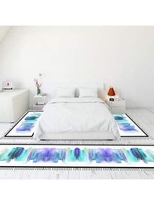 Evdeya Modern Şık Dijital Baskılı Kaymaz Taban Yıkanabilir Üçlü Yatak Odası Takımı, Modern-22-Turkuaz,