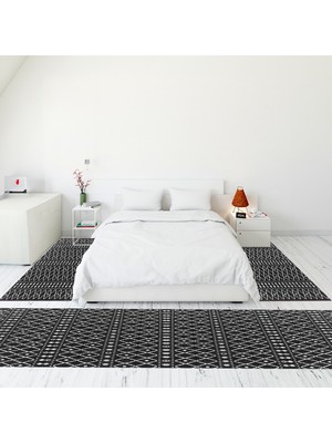 Evdeya Modern Şık Dijital Baskılı Kaymaz Taban Yıkanabilir Üçlü Yatak Odası Takımı, Modern-84-Antrasit,