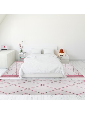 Evdeya Modern Şık Dijital Baskılı Kaymaz Taban Yıkanabilir Üçlü Yatak Odası Takımı, Modern-76-Pembe,