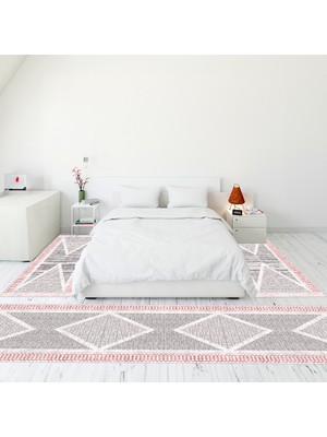 Evdeya Modern Şık Dijital Baskılı Kaymaz Taban Yıkanabilir Üçlü Yatak Odası Takımı, Modern-07-Pembe,