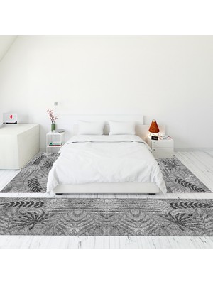 Evdeya Modern Şık Dijital Baskılı Kaymaz Taban Yıkanabilir Üçlü Yatak Odası Takımı, Modern-95-Gri,
