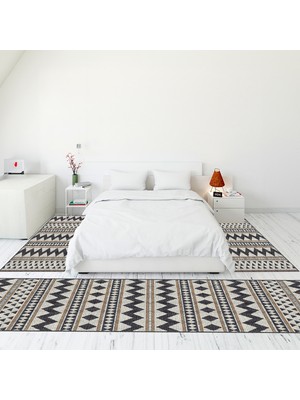 Evdeya Modern Şık Dijital Baskılı Kaymaz Taban Yıkanabilir Üçlü Yatak Odası Takımı, MODERN-105-KREM,