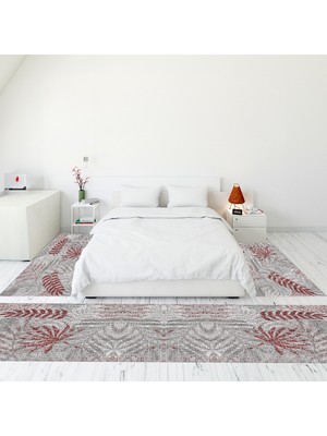 Evdeya Modern Şık Dijital Baskılı Kaymaz Taban Yıkanabilir Üçlü Yatak Odası Takımı, Modern-95-Bordo,