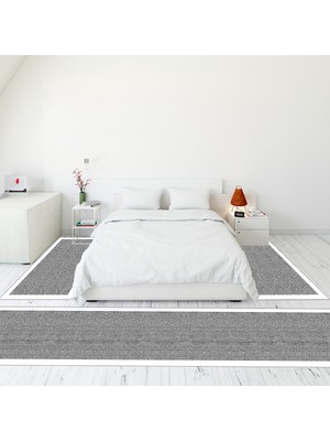 Evdeya Dijital Baskılı Kaymaz Taban Yıkanabilir Jüt Hasır Desen Üçlü Yatak Odası Takımı, Jüt-06-Gri,