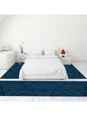 Evdeya Dijital Baskılı Kaymaz Taban Yıkanabilir Sade Düz Üçlü Yatak Odası Takımı, Sade-50-Mavi,