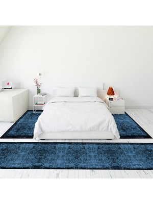 Evdeya Modern Şık Dijital Baskılı Kaymaz Taban Yıkanabilir Üçlü Yatak Odası Takımı, Modern-04-Mavi,
