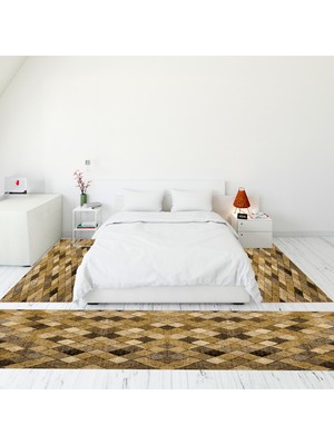 Evdeya Modern Şık Dijital Baskılı Kaymaz Taban Yıkanabilir Üçlü Yatak Odası Takımı, Modern-31-Kahve,