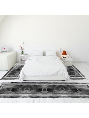 Evdeya Modern Şık Dijital Baskılı Kaymaz Taban Yıkanabilir Üçlü Yatak Odası Takımı, Modern-46-Gri,