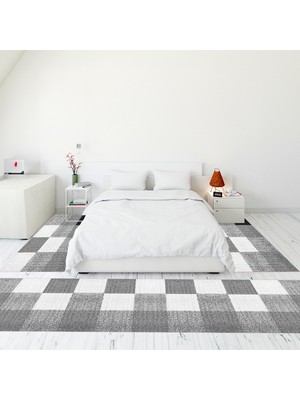 Evdeya Modern Şık Dijital Baskılı Kaymaz Taban Yıkanabilir Üçlü Yatak Odası Takımı, Modern-53-Gri,