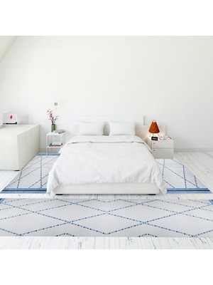 Evdeya Modern Şık Dijital Baskılı Kaymaz Taban Yıkanabilir Üçlü Yatak Odası Takımı, Modern-76-Mavi,