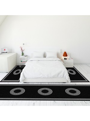 Evdeya Çerçeve Desen Dijital Baskılı Kaymaz Yıkanabilir Üçlü Yatak Odası Takımı, Çerçeveli-12-Antrasit,