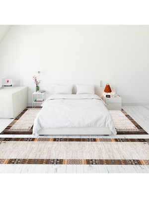 Evdeya Modern Şık Dijital Baskılı Kaymaz Taban Yıkanabilir Üçlü Yatak Odası Takımı, MODERN-119-KAHVE,