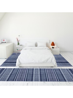 Evdeya Modern Şık Dijital Baskılı Kaymaz Taban Yıkanabilir Üçlü Yatak Odası Takımı, Modern-36-Mavi,