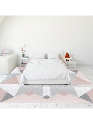 Evdeya Modern Şık Dijital Baskılı Kaymaz Taban Yıkanabilir Üçlü Yatak Odası Takımı, Modern-38-Pembe,
