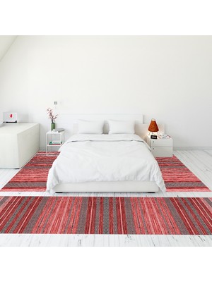 Evdeya Modern Şık Dijital Baskılı Kaymaz Taban Yıkanabilir Üçlü Yatak Odası Takımı, Modern-17-Pembe,