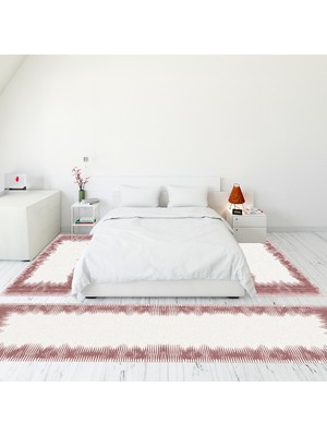 Evdeya Modern Şık Dijital Baskılı Kaymaz Taban Yıkanabilir Üçlü Yatak Odası Takımı, Modern-48-Pembe,