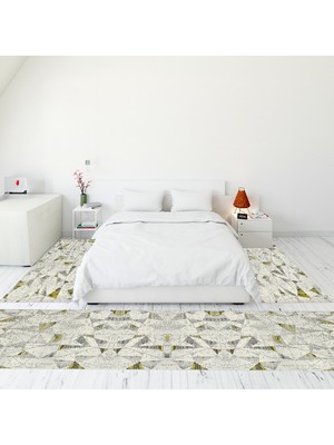 Evdeya Modern Şık Dijital Baskılı Kaymaz Taban Yıkanabilir Üçlü Yatak Odası Takımı, Modern-82-Yeşil,