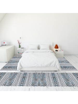 Evdeya Dijital Baskılı Kaymaz Taban Yıkanabilir Iskandinav Üçlü Yatak Odası Takımı, Iskandinav-22-Mavi,