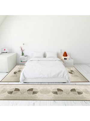 Evdeya Modern Şık Dijital Baskılı Kaymaz Taban Yıkanabilir Üçlü Yatak Odası Takımı, Modern-94-Vizon,