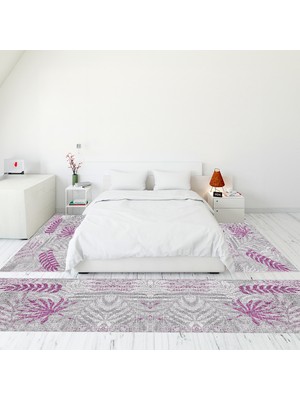 Evdeya Modern Şık Dijital Baskılı Kaymaz Taban Yıkanabilir Üçlü Yatak Odası Takımı, Modern-95-Mor,