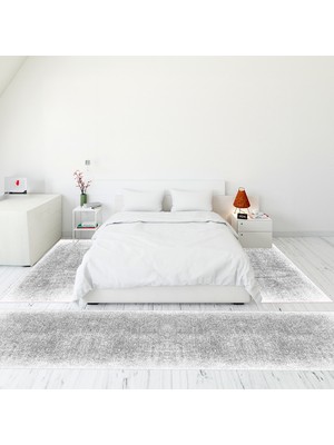 Evdeya Dijital Baskılı Kaymaz Taban Yıkanabilir Sade Düz Üçlü Yatak Odası Takımı, Sade-43-Gri,