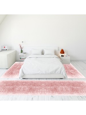 Evdeya Dijital Baskılı Kaymaz Taban Yıkanabilir Sade Düz Üçlü Yatak Odası Takımı, Sade-43-Pembe,