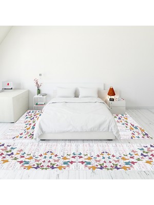 Evdeya Modern Şık Dijital Baskılı Kaymaz Taban Yıkanabilir Üçlü Yatak Odası Takımı, Modern-42-Renkli,