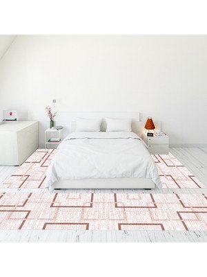 Evdeya Modern Şık Dijital Baskılı Kaymaz Taban Yıkanabilir Üçlü Yatak Odası Takımı, Modern-80-Pembe,