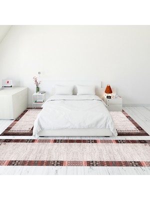 Evdeya Modern Şık Dijital Baskılı Kaymaz Taban Yıkanabilir Üçlü Yatak Odası Takımı, MODERN-119-PEMBE,