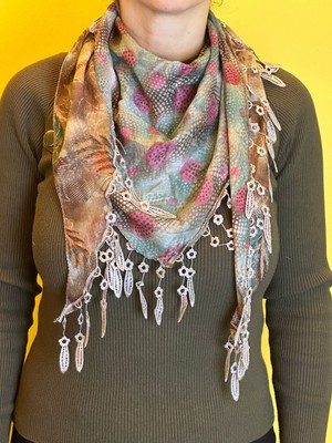 Gönülden Tasarım Çift Taraflı Desenli Püskülü Kadın Fular Şal 155X55 Cm