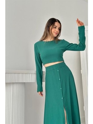 Elbee Fashion Woman Fitilli Bluz ve Etek Takım - Mint