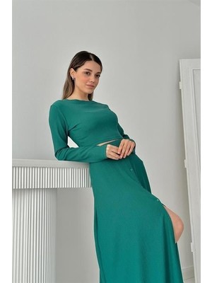 Elbee Fashion Woman Fitilli Bluz ve Etek Takım - Mint