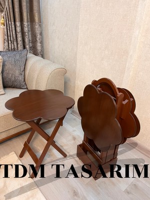 Tdm Mobilya Çanta Zigon Sehpa 4'lü Ceviz Boyalı Tamamı Mdf Papatya Model